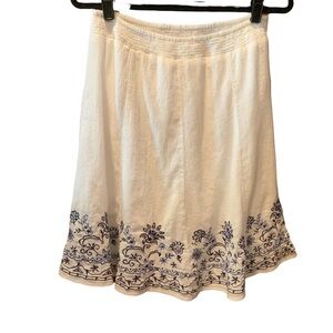 Charter Club White‎ and Blue Embroidered Midi Skirt